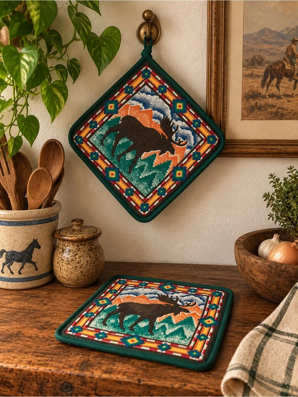 Vintage Handmade Moose Pot Holders (2)